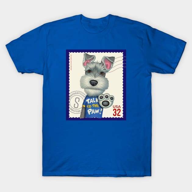 Cute schnauzer with talk to the paw shirt on vintage stamp T-Shirt by Danny Gordon Art